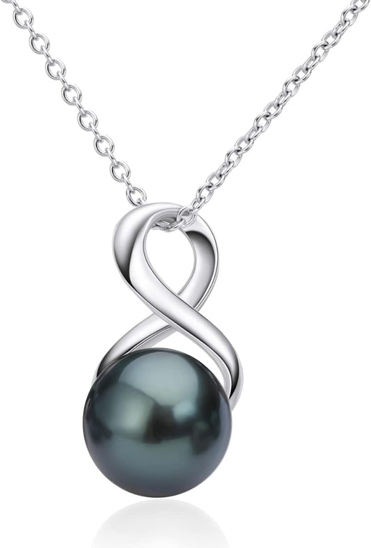 Black Pearl Necklace for Women Genuine 9-10mm Round Tahitian Cultured Pearls