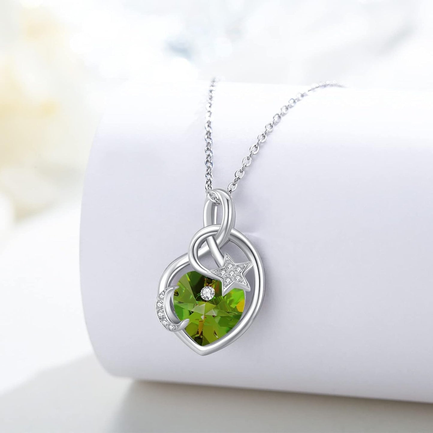 Birthstone Necklace Sterling Silver Birthstone Moon and Star Necklace