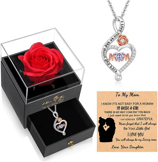 Necklaces for Women Infinity Birthstone Rose Heart Flower Pendant with Birthstone Crystals Jewelry