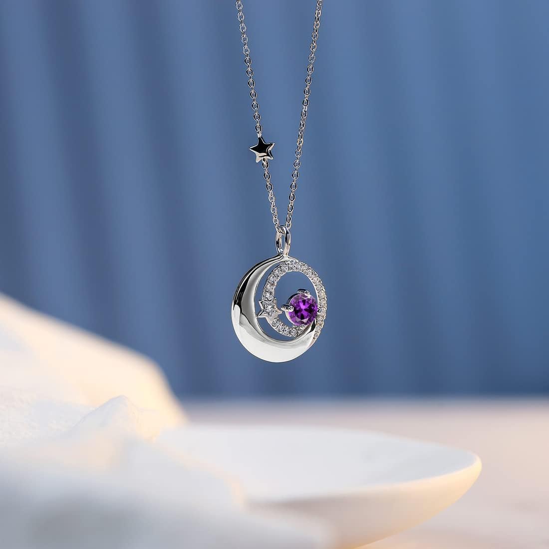 Birthstone Necklaces 925 Sterling Silver Moon and Star