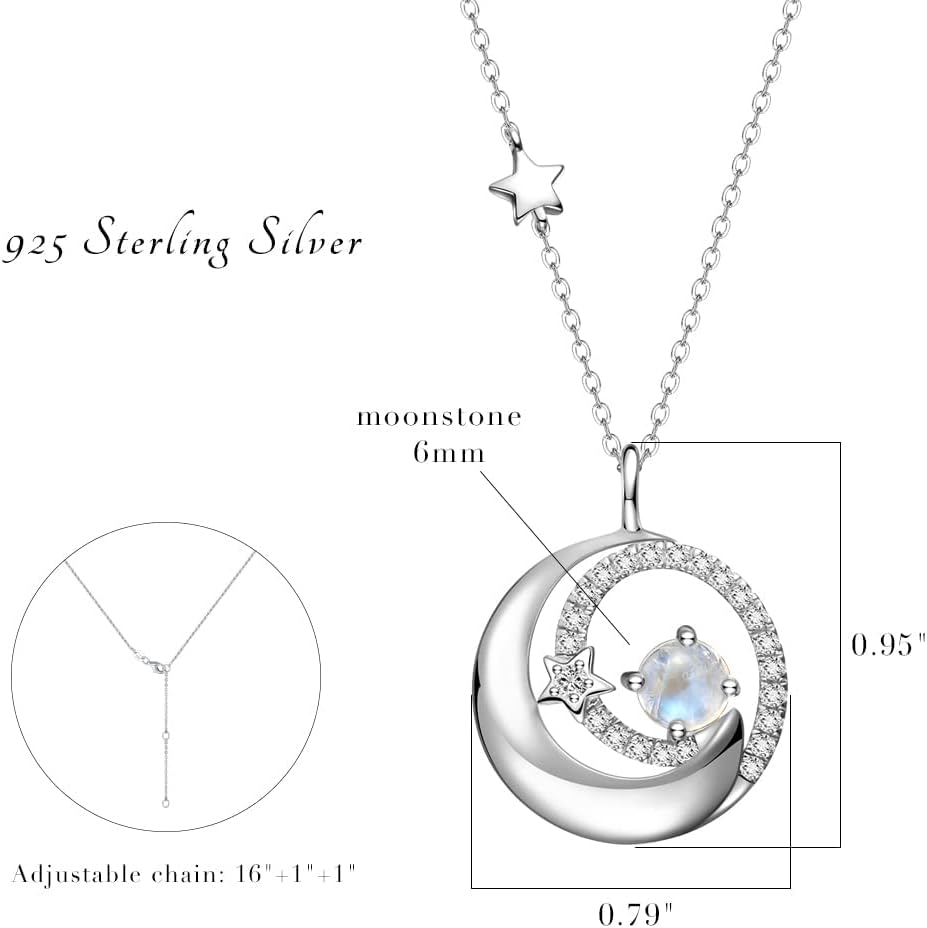 Birthstone Necklaces 925 Sterling Silver Moon and Star Pendant Fine Jewelry