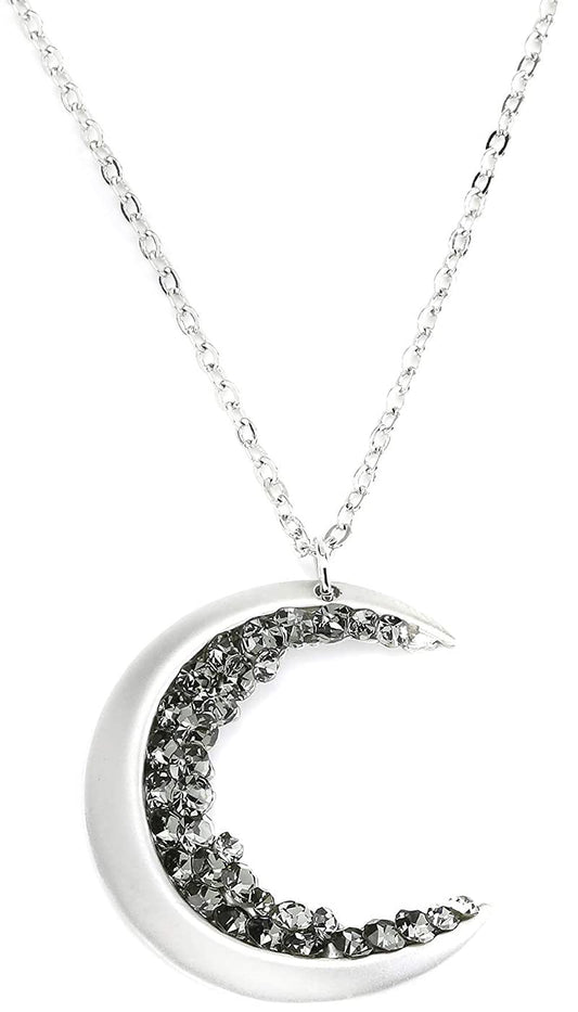 Crystal Crescent Moon Necklaces for Women Silver Black Diamond Celestial Moonstone Necklace