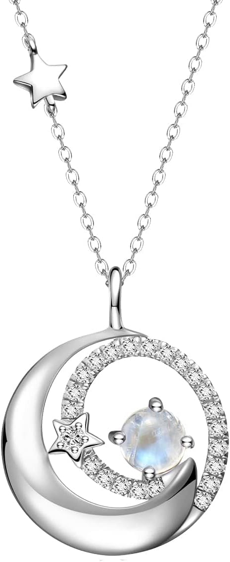 Birthstone Necklaces 925 Sterling Silver Moon and Star Pendant Fine Jewelry