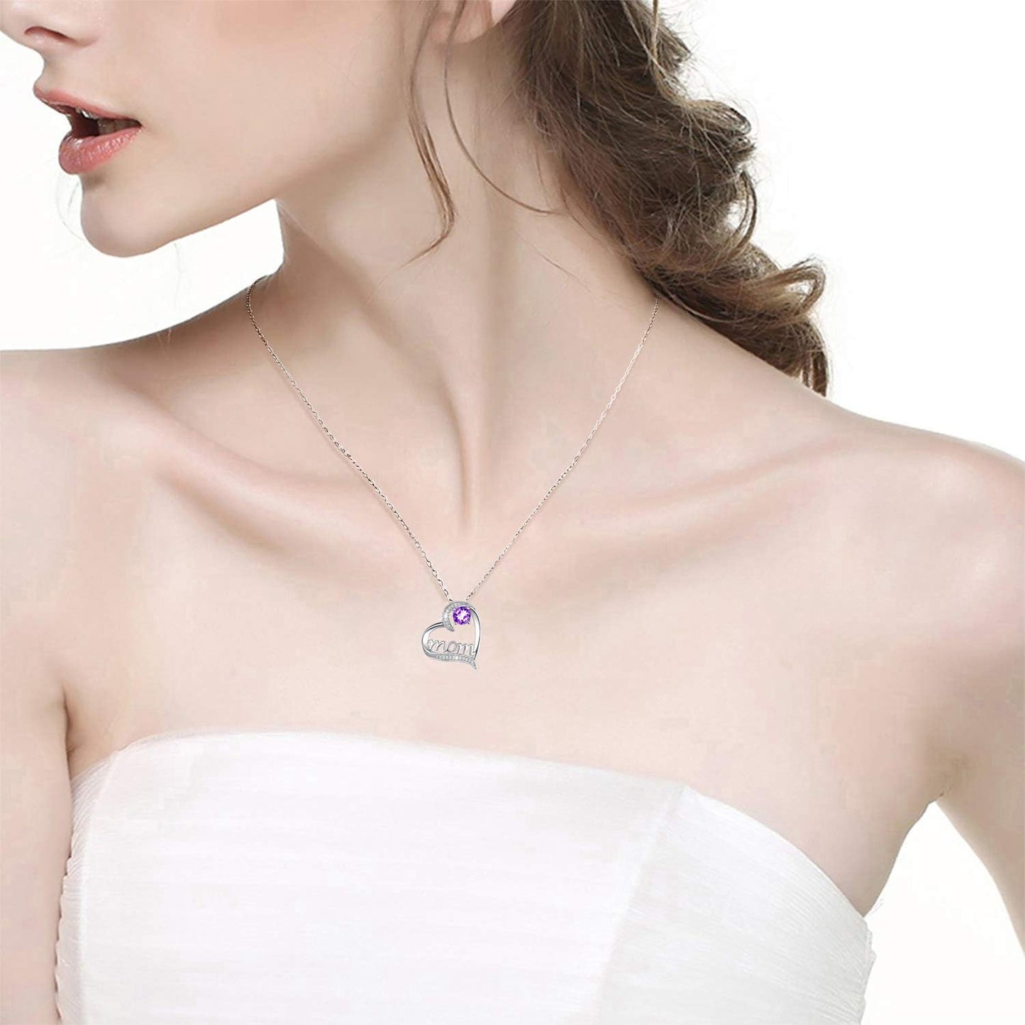 Birthstone Amethyst Aquamarine Necklace for Women Love Heart