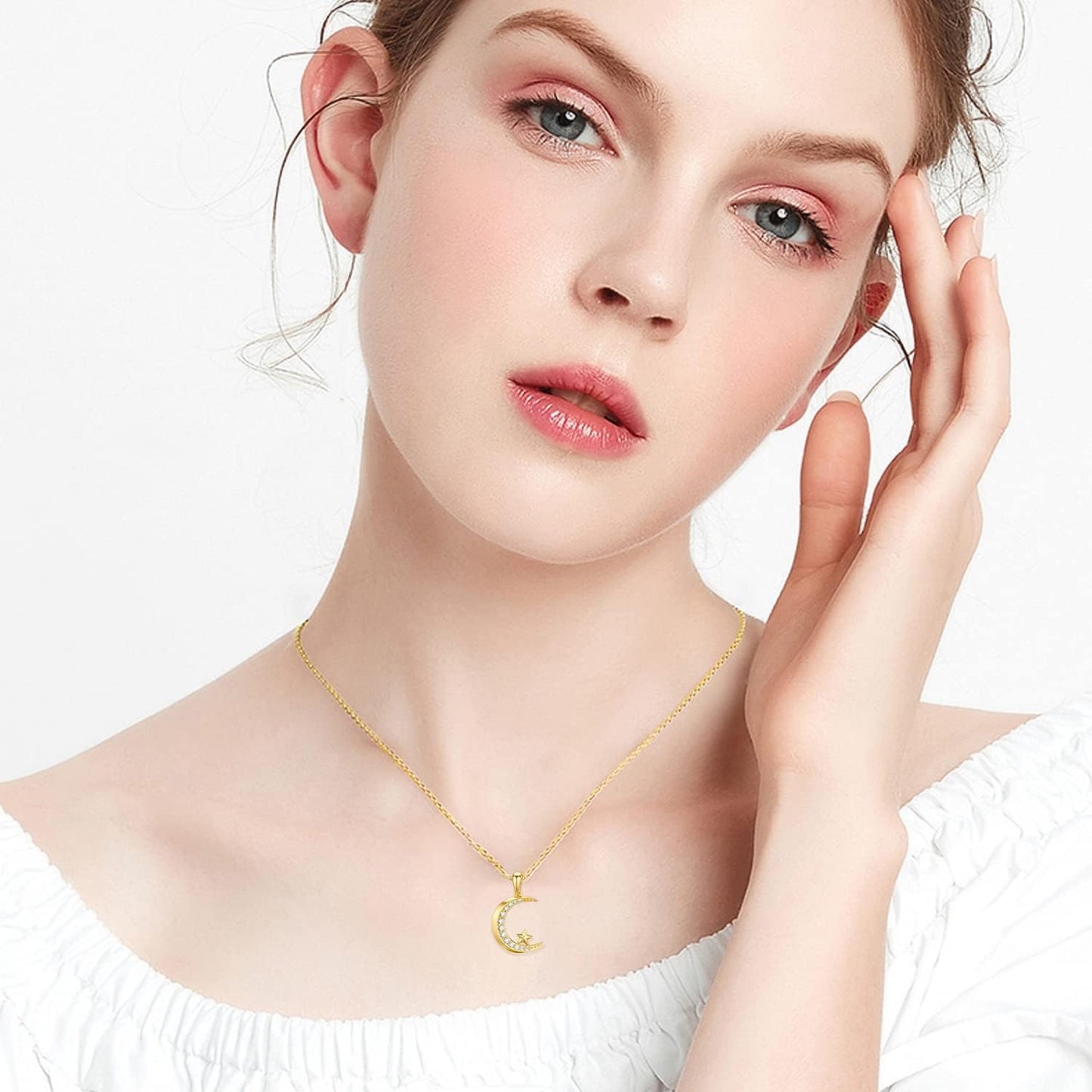 14k Gold Diamond Moon Pendant Necklace for Women