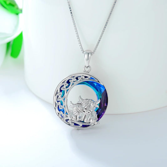 Sunflower Highland Cow Pendant Necklace for Women