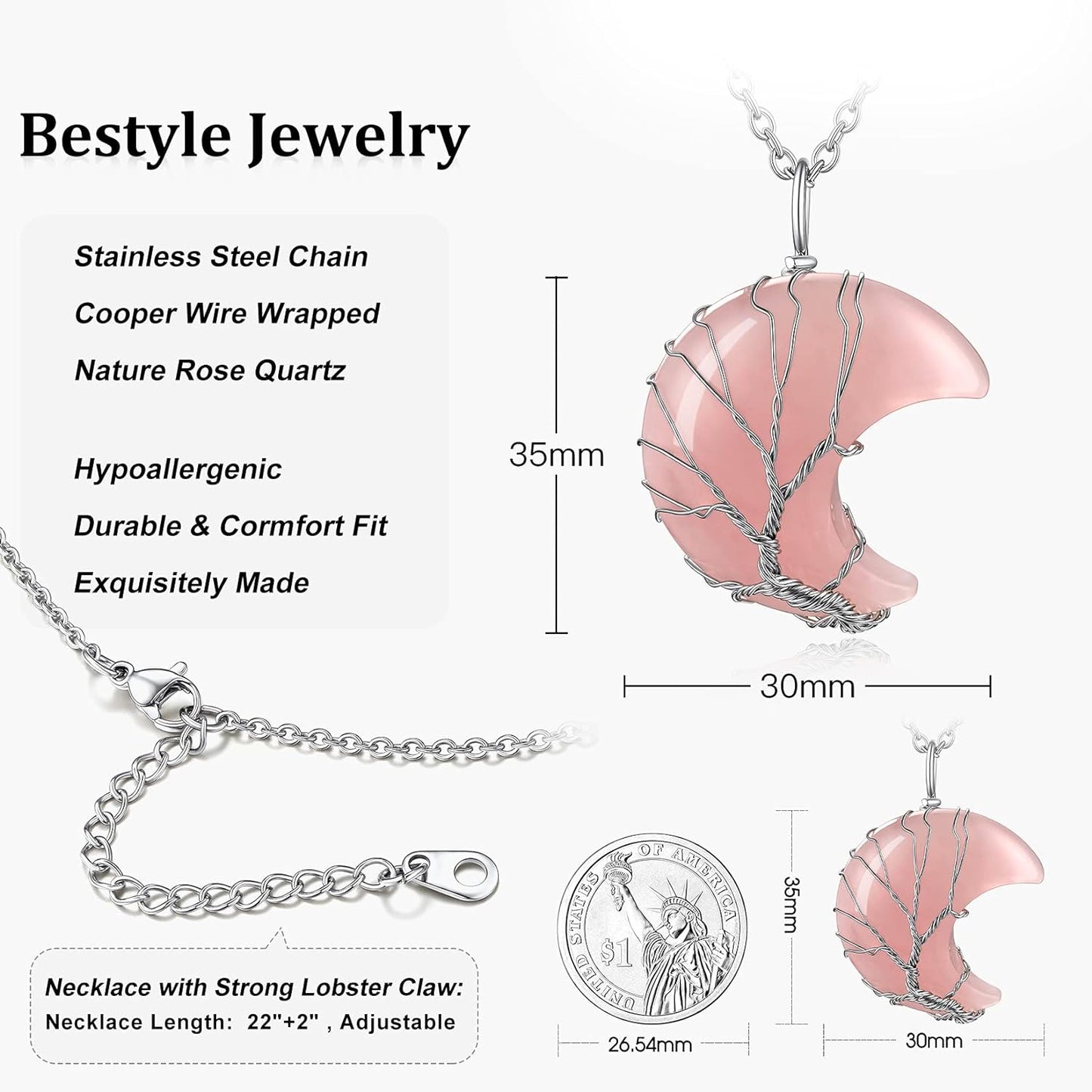 Bestyle Tree of Life Wrapped Healing Crystal Necklaces