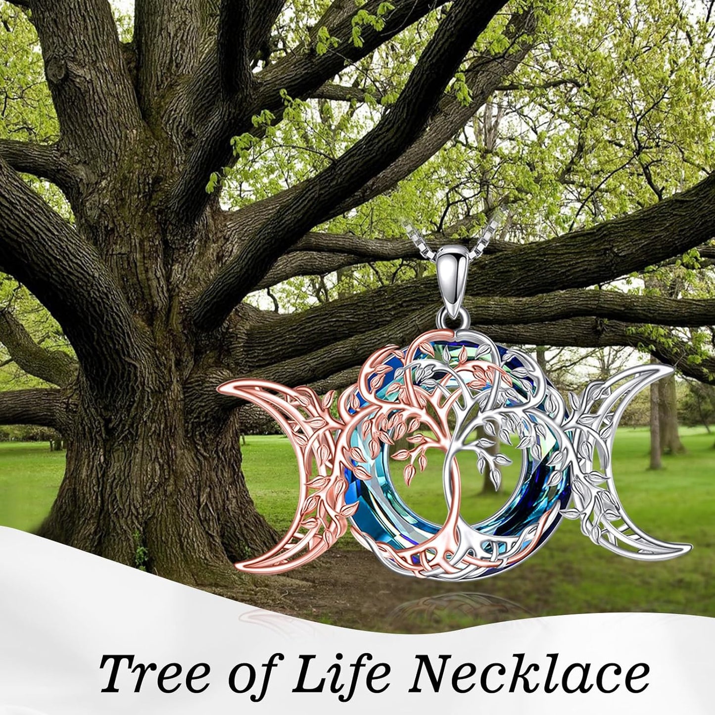 Tree of Life Necklace for Women Sterling Silver Celtic Knot Family Tree With Blue